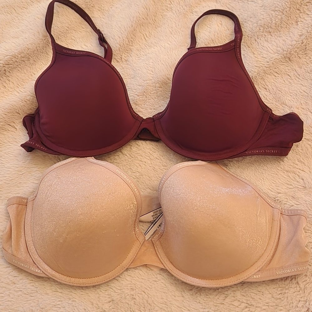 Victoria's Secret Women's Bra Set - Burgundy and Cream